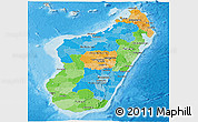 Political Panoramic Map of Madagascar, shaded relief outside, bathymetry sea