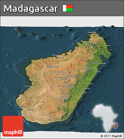 Satellite Panoramic Map of Madagascar, darken