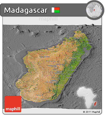 Satellite Panoramic Map of Madagascar, desaturated