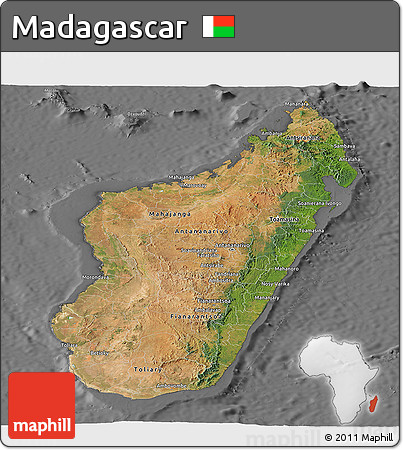 Satellite Panoramic Map of Madagascar, desaturated