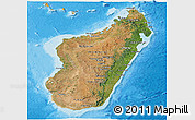 Satellite Panoramic Map of Madagascar, political shades outside