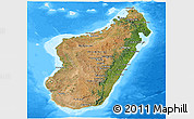 Satellite Panoramic Map of Madagascar, single color outside, bathymetry sea
