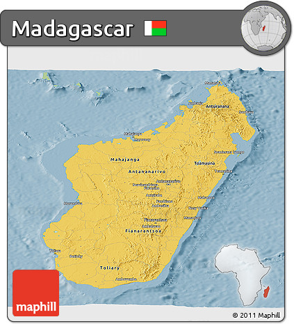 Savanna Style Panoramic Map of Madagascar, single color outside
