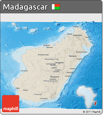 Shaded Relief Panoramic Map of Madagascar, lighten, land only