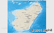Shaded Relief Panoramic Map of Madagascar, single color outside, bathymetry sea, shaded relief sea