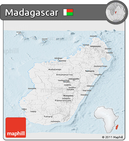 Silver Style Panoramic Map of Madagascar