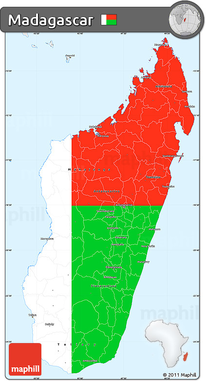 Flag Simple Map of Madagascar, single color outside, borders and labels