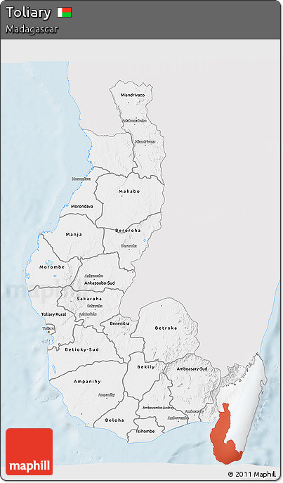 Silver Style 3D Map of Toliary, single color outside
