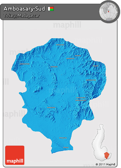 Political 3D Map of Amboasary-Sud, cropped outside