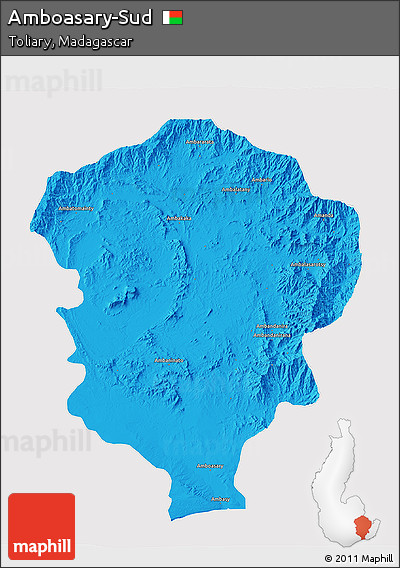 Political 3D Map of Amboasary-Sud, cropped outside