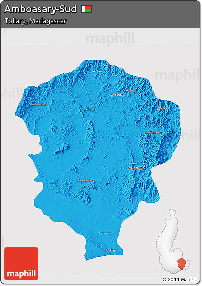 Political 3D Map of Amboasary-Sud, cropped outside