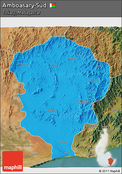 Political 3D Map of Amboasary-Sud, satellite outside