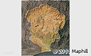 Satellite 3D Map of Amboasary-Sud, darken, semi-desaturated