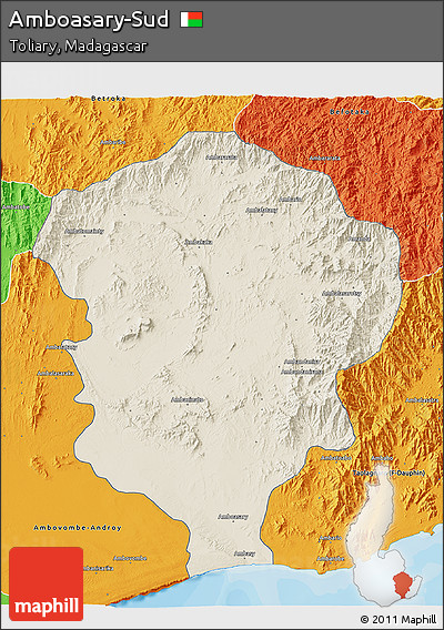 Shaded Relief 3D Map of Amboasary-Sud, political outside