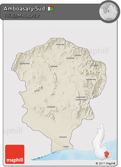 Shaded Relief 3D Map of Amboasary-Sud, single color outside