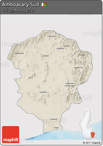 Shaded Relief 3D Map of Amboasary-Sud, single color outside