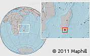 Gray Location Map of Amboasary-Sud, within the entire country, hill shading