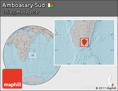 Gray Location Map of Amboasary-Sud, hill shading