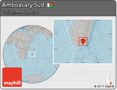 Gray Location Map of Amboasary-Sud, hill shading
