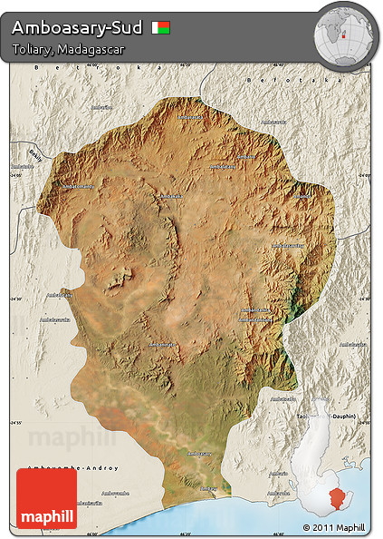 Satellite Map of Amboasary-Sud, shaded relief outside