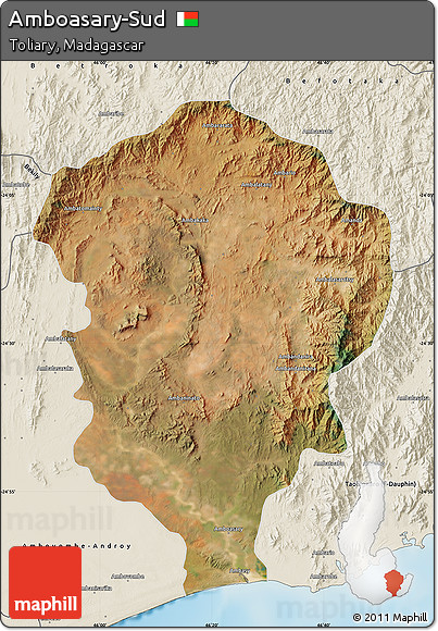 Satellite Map of Amboasary-Sud, shaded relief outside
