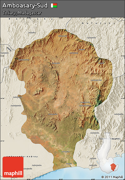 Satellite Map of Amboasary-Sud, shaded relief outside