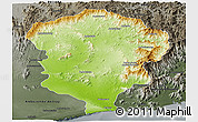 Physical Panoramic Map of Amboasary-Sud, darken, semi-desaturated