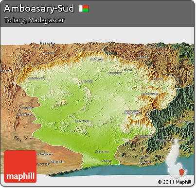 Physical Panoramic Map of Amboasary-Sud, satellite outside