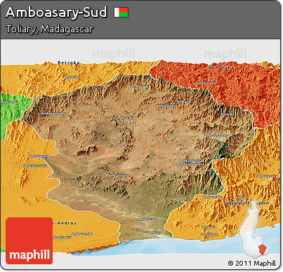 Satellite Panoramic Map of Amboasary-Sud, political outside