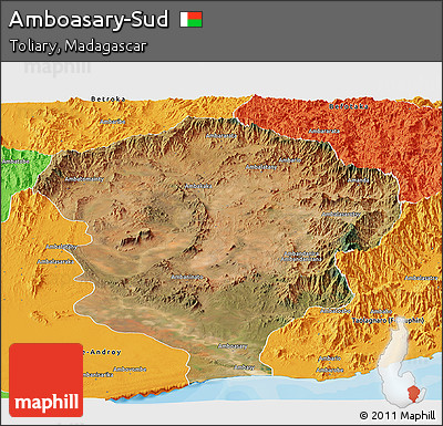 Satellite Panoramic Map of Amboasary-Sud, political outside