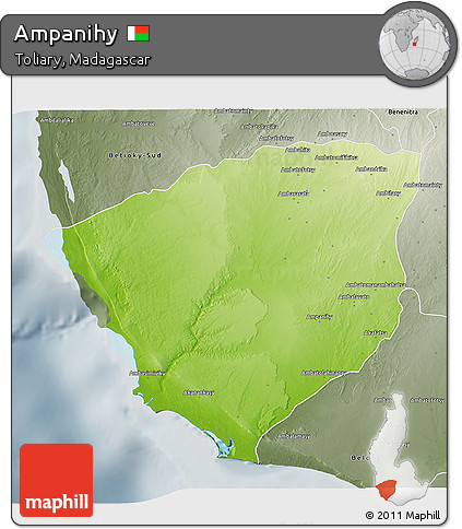 Physical 3D Map of Ampanihy, semi-desaturated