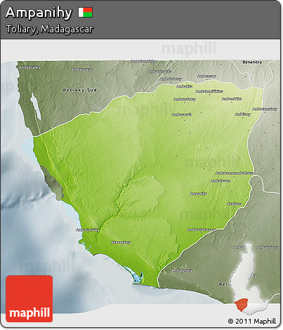 Physical 3D Map of Ampanihy, semi-desaturated