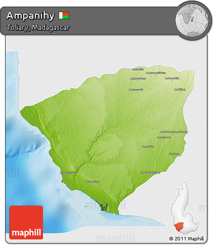 Physical 3D Map of Ampanihy, single color outside