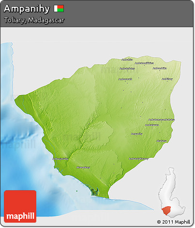 Physical 3D Map of Ampanihy, single color outside