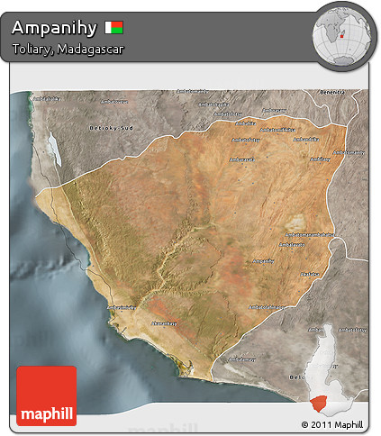 Satellite 3D Map of Ampanihy, semi-desaturated