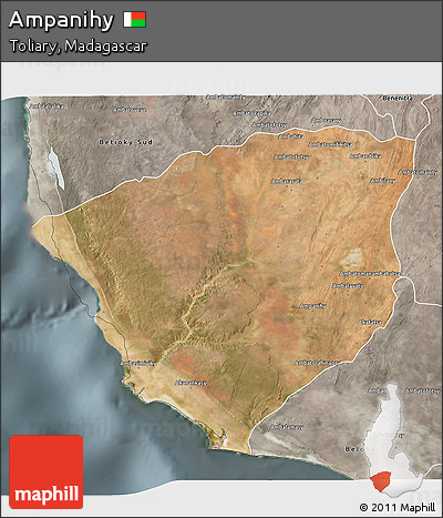 Satellite 3D Map of Ampanihy, semi-desaturated