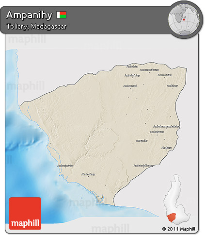 Shaded Relief 3D Map of Ampanihy, single color outside