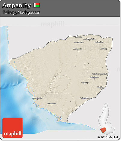 Shaded Relief 3D Map of Ampanihy, single color outside