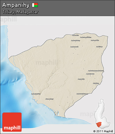 Shaded Relief 3D Map of Ampanihy, single color outside
