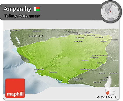 Physical Panoramic Map of Ampanihy, semi-desaturated