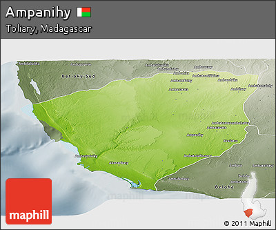 Physical Panoramic Map of Ampanihy, semi-desaturated