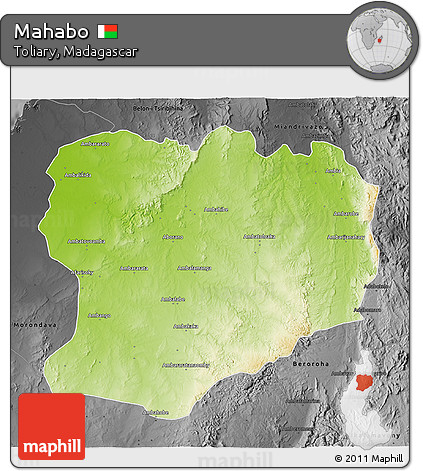 Physical 3D Map of Mahabo, darken, desaturated