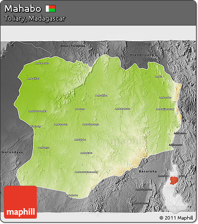 Physical 3D Map of Mahabo, darken, desaturated