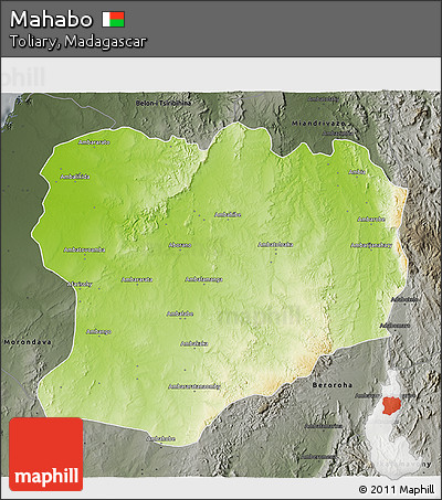 Physical 3D Map of Mahabo, darken, semi-desaturated