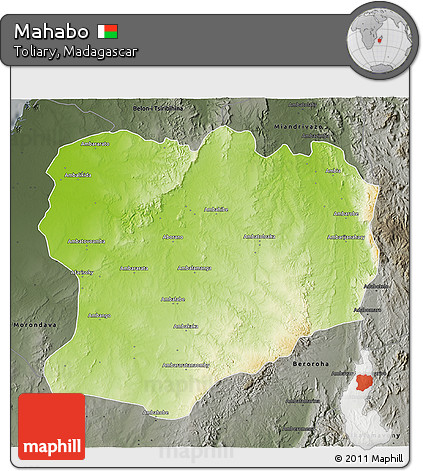 Physical 3D Map of Mahabo, darken, semi-desaturated