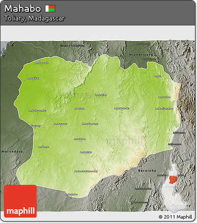 Physical 3D Map of Mahabo, darken, semi-desaturated