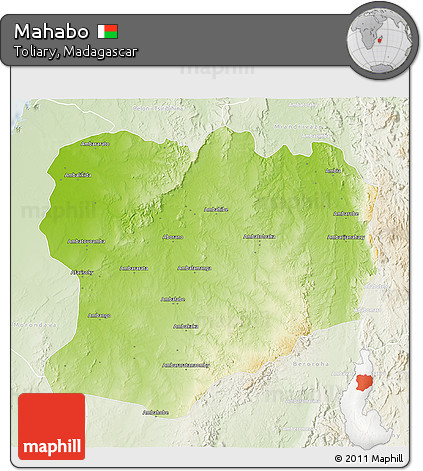 Physical 3D Map of Mahabo, lighten