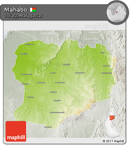Physical 3D Map of Mahabo, lighten, semi-desaturated