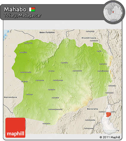 Physical 3D Map of Mahabo, shaded relief outside