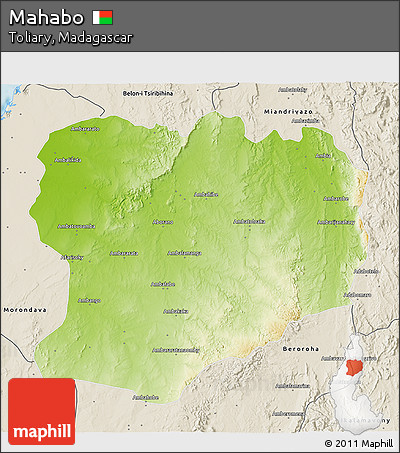 Physical 3D Map of Mahabo, shaded relief outside
